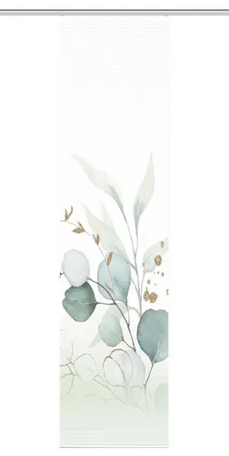 HOME in green Schiebegardine ABANIO 84096 - Fertiggardinen aus recyceltem Polyester, halbtransparent mit floralem Acquarell-Motiv, perfekt für nachhaltige Wohnräume.
