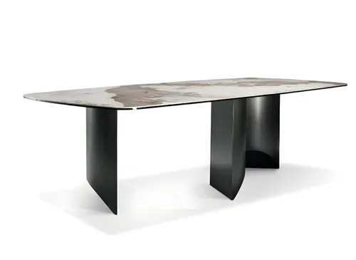 Eleganter Beige Esstisch für modernes Esszimmer - Moderner Esstisch aus Edelstahl mit rechteckiger Keramikplatte, ideal für bis zu 6 Personen. Perfekt für stilvolle Esszimmer und sorgt für ein elegantes Ambiente.