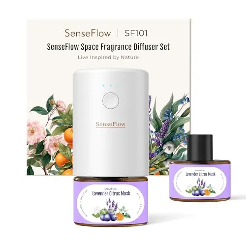 SenseFlow Aroma Diffuser für Ätherische Öle SF101 Pro, Wasserloser Ultraschall Duftstecker Raumduft, 100% pflanzlich Lufterfrischer, 120 Tage Aroma für Zuhause- bis zu 100m²-Lavendel Zitrus Moschus