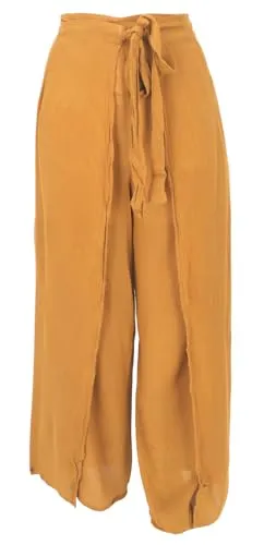 Boho Wickelhose - Kurkuma, Langer Palazzohosenrock für den Sommer - Hosen für Frauen, aus 100% Viskose, weit geschnitten mit Bindegürtel, ideal für einen lässigen Ethno-Look im Frühling und Sommer.