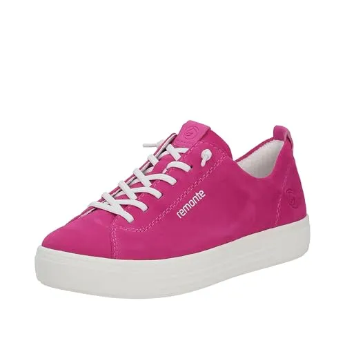 Remonte Veloursleder Sneaker rosa 40 EU - Sneaker in Fuchsia aus hochwertigem Veloursleder, ideal für Freizeitaktivitäten mit bequemem Blockabsatz und schnürbarem Design.