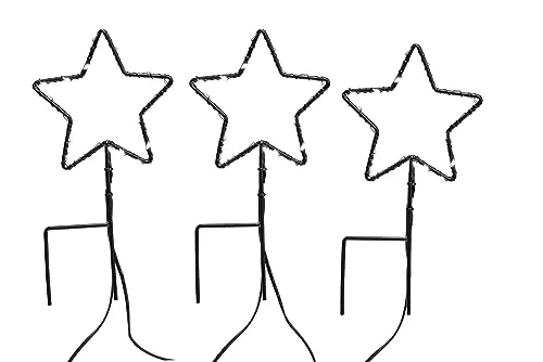 Bonetti 3er Set Weihnachtssterne aus Metall für Außen mit Erdspieß, ca. Ø 10 cm, schwarz mit warm-weißen LEDs, gesamt 60 LEDs, batteriebetrieben