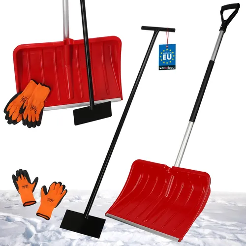 KOTARBAU® Set Schneeschaufel mit Aluminiumstiel 135 cm Eisschaber 119 x 20 cm + Handschuhe warm Schneeschieber Schneeräumer Schneeschaufel Auto Stoßscharre mit Stiel Schaufel mit Stiel