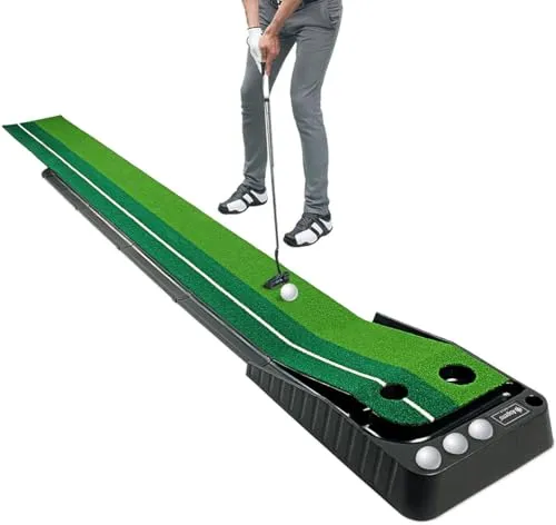 Asgens Golf Putting Trainer - Zweifarbige Grasgolfmatte mit automatischer Ballrückgabe - Puttingmatte für drinnen und draußen mit realistischer Rasensimulation und automatischer Rückgabefunktion. Ideal für Anfänger und Amateure, um Golfkünste effektiv zu verbessern.