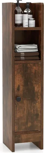 GOPLUS Badezimmerschrank schmal, Badschrank mit 3-stufig verstellbarem Regal, Tür, freistehende Badezimmermöbel für Badezimmer und Küche, 20 x 18 x 80 cm