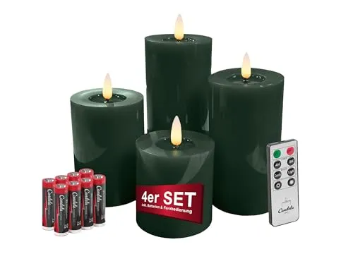 Candela Lights LED Kerzen 4er Set mit Fernbedienung - LED Kerzen mit Echtwachsoberfläche und flackernder Flammenfunktion, sicher und ideal für gemütliche Abende. Mit Timer und Fernbedienung für maximalen Komfort.