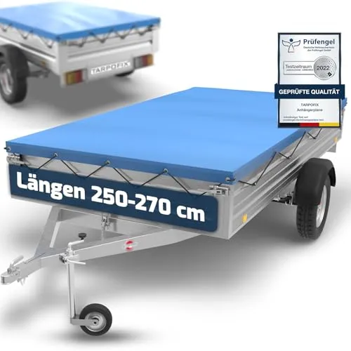 Tarpofix® Anhänger Plane 257,5 x 134,5 cm inkl. Planenseil | Anhängerplane Flachplane aus PVC PLANENMATERIAL | Verstärkte Stema Anhänger Plane für 1300 kg PKW Hänger | Anhänger Zubehör Abdeckplane