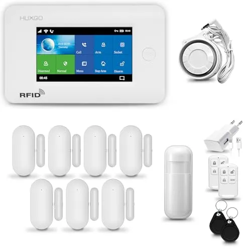 HUXGO® HXA006 Funk Alarmanlage Set WiFi + GSM 4G - Komplettsystem für Smart Home Security mit 24/7 Kontrolle über die TUYA App, intuitiver Bedienung und erweiterbar auf 99 Sensoren - ideal für Wohnmobile und Zuhause.