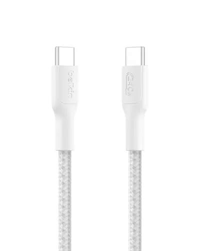 Belkin Eco Geflochtenes USB-C auf USB-C Kabel, 1 m, 240 W, biegsames, flexibles Schnellladekabel, Ladekabel USB C für iPhone 16, Galaxy S25, Pixel 9, MacBook, iPad Pro und mehr – Weiß, USB 2.0
