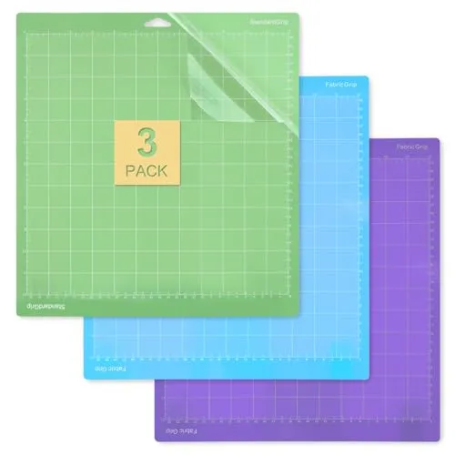 LEAZZLE 3 Stück 12 x 12 Schneidematte Set fur Cricut Maker 3/Air/Air 2/Explore 3, Schneidematte mit 3 Verschiedenen Klebern, Cricut Matte mit Staubdichtem Film fur Nähen Quilten (30,5 x 30,5CM)