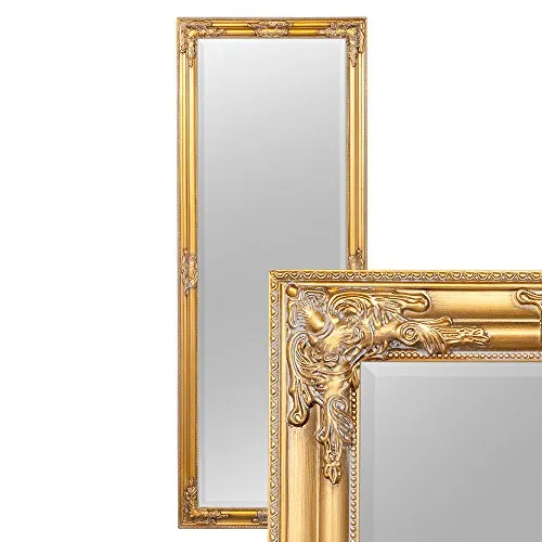 Eleganter Wandspiegel BESSA antik-Gold 180x60cm - Dekorativer Wandspiegel im Barockstil mit Facettenschliff, ideal für Flur oder Bad. Vielseitig montierbar im Hoch- oder Querformat.