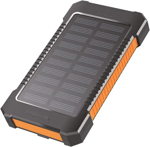 LogiLink Solar-Powerbank 8000 mAh orange - 8000 mAh Kapazität, 2x USB-A Anschluss und integrierte LED-Taschenlampe, ideal für Outdoor-Aktivitäten und Notfälle