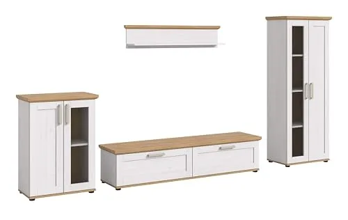 xonox Wohnkombination Verona - 4-tlg. Schrankwand für Ihr Wohnzimmer - TV-Möbel & Schrankwände: Stilvolle, freistehende Wohnwand mit 8 Regalfächern und 6 Türen in elegantem weiß-braun – ideal für Ihr Wohnzimmer.