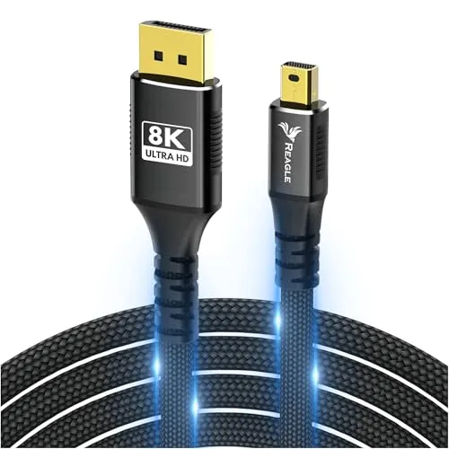 Reagle mini DisplayPort DP 1.4 PRO 8K 4K 144Hz 2M Kabel 32 Audiokanäle Nylongeflecht vergoldete Aluminiumösen Kompatibel mit FreeSync und G-Sync (3m)