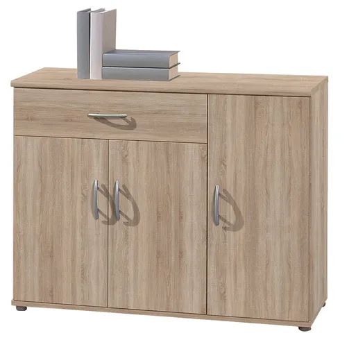 Moderne Kommode - Sonoma Eiche - 3 Türen - Stylisches Sideboard mit 2 Einlegeböden, ideal für Schlafzimmer, Wohnzimmer oder Flur. Robuste Eiche sorgt für Langlebigkeit und elegantes Design.