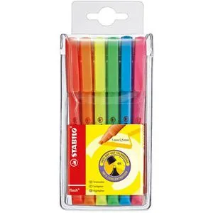 Stabilo Textmarker Flash Highlighter, 6 Stück, Strichbreite 1 - 3,5mm, farbig sortiert