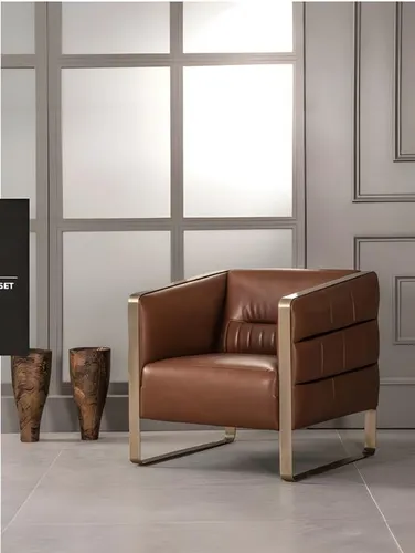 Bürostuhl Modern Luxus aus braunem Leder - Eleganter Sessel für Erwachsene, ideal für das Arbeitszimmer. Mit einem stilvollen Design und robustem Holzgestell bietet er Komfort und Langlebigkeit.