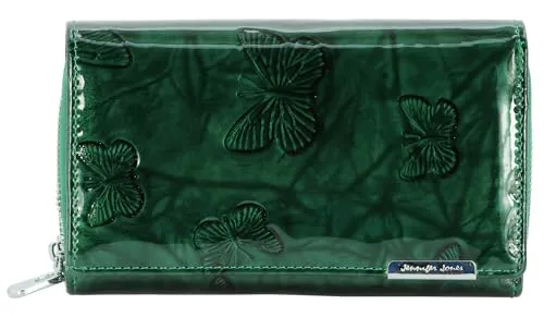 Jennifer Jones Damen Leder Geldbörse Groß mit RFID-Schutz und Schmetterlings-Motiv - Damen-Geldbörse aus hochwertigem Echt-Leder mit stilvollem Schmetterlings-Motiv, ausgestattet mit RFID-Schutz für maximale Sicherheit Ihrer Karten.