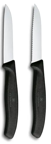 Produktbild Victorinox Swiss Classic Gemüse- und Schälmesser Set, 2-teilig, Gerade und Wellenschliff, Extra Scharf, 8 cm, Schwarz