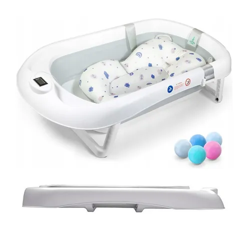 Faltbare Babybadewanne mit Thermometer und Badekissen Badewanne