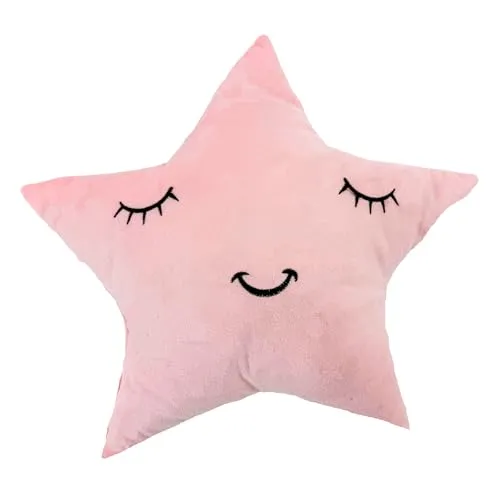 heimtexland ® Kuschelkissen Formkissen mit Gesicht für Baby und Kind – Flanell Deko Kissen Kinderzimmer Schmusekissen Zierkissen Geschenk Geburt Taufe Typ916 Stern rosa
