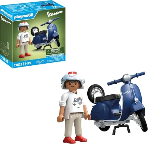 PLAYMOBIL 1969 Vespa 150 Sprint Veloce, Blau - Erlebe den Charme der 1969 Vespa 150 Sprint Veloce von PLAYMOBIL! Mit abnehmbarem Ersatzrad und zwei Sattelvarianten für kreativen Spielspaß. Ideal für Kinder und Vespa-Fans!