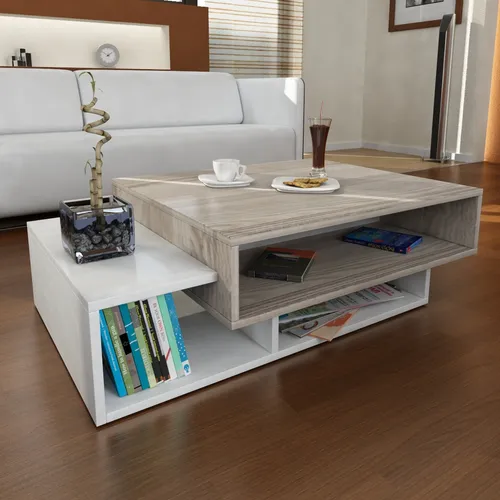 Couchtisch Weiß - Cordoba Tab - Moderner Couchtisch in Weiß, mit hochwertiger Melamin beschichteter Platte, ideal für stilvolle Wohnräume und einfache Selbstmontage.