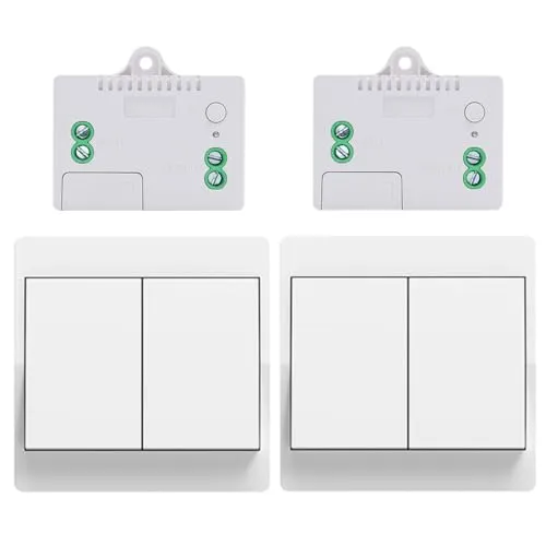 Cerhot doppel funkschalter 230v funk lichtschalter set funk lichttaster funk-wandschalter funkschalter fernbedienung batterielos kabellose lichtschalter funktaster für Lichter (EU 2Gang 2V2 A)