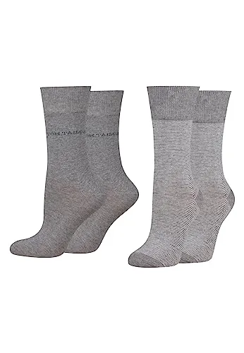 TOM TAILOR Damen Socken - Basic Streifen - Bequeme & Atmungsaktive Baumwollsocken für Alltag und Freizeit -4er stripe grey 39-42