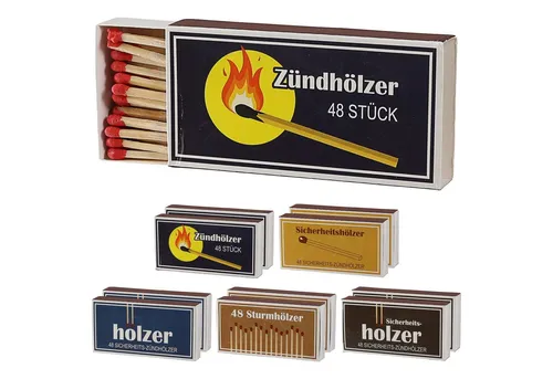 CEPEWA Feuerzeug Streichhölzer 10er Pack 5 Retro Motive 10cm Zündhölzer Sturmhölzer
