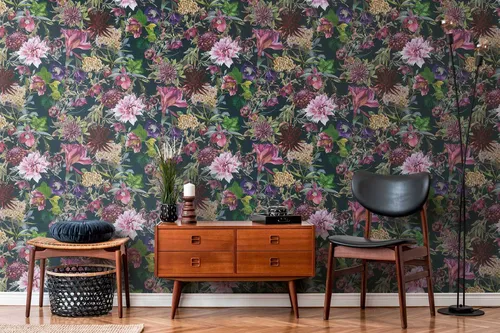 A.S. Création Blumentapete Dunkel Grün Schwarz - Hochwertige Vliestapete für Wohnzimmer und mehr, mit floralen Motiven und waschbeständiger Oberfläche. Einfach zu verarbeiten und rückstandslos abziehbar – Made in Germany.