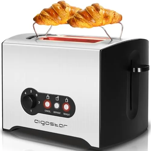 Aigostar Edelstahl Toaster 2 Scheiben mit 7 Bräunungsstufen