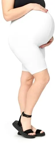 Merry Style Große Größen Damen Kurze Umstandsleggings aus Viskose MS10-462 (Weiß, 3XL)