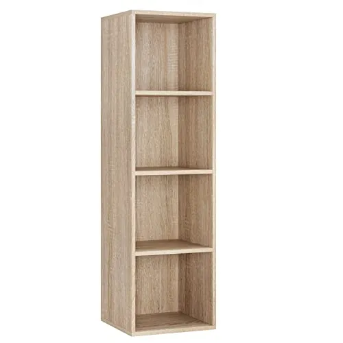 fevarbord Bücherregal Regal mit 4 Fächer, 30x30x106cm Würfelregal Standregal schmal für Schlafzimmer Wohnzimmer Büro, Eiche
