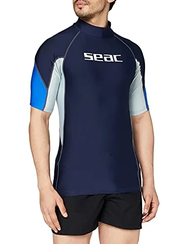 SEAC RAA Short Evo Man, Rash Guard UV-Schutz-Shirt zum Schnorcheln und Schwimmen Kurzarm für Herren, blau, S