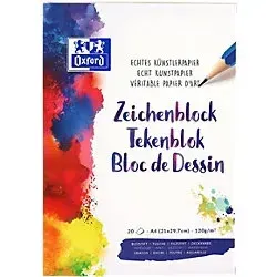 Oxford 100050321 - Zeichenblock A4, 20 Blatt 120g, echtes Künstlerpapier für kreative Skizzen und Zeichnungen