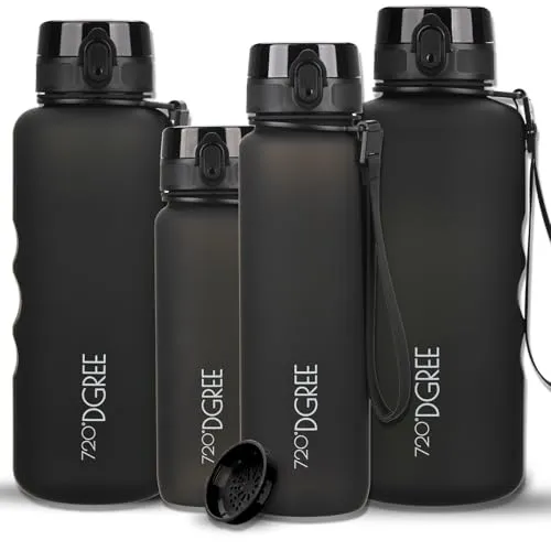 720°DGREE Trinkflasche 1l “uberBottle“ abnehmbare Schlaufe +Motivationsskala, Sieb - Auslaufsicher, Leicht, BPA-Frei - Tritan Sportflasche - Wasserflasche für Uni, Sport, Fitness, Fahrrad, Outdoor