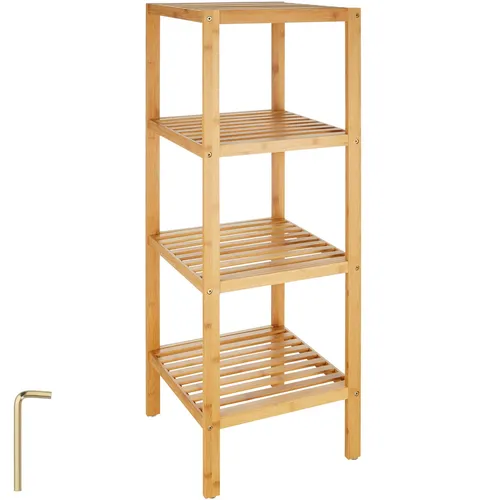 tectake Badregal Cornelia, Einzigartiges Bambusdesign - Regale aus hochwertigem Bambus mit 4 stabilen Fächern, ideal für Badezimmer oder Wohnräume. Belastbar bis 10 kg pro Einlegeboden.