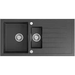 Einbau-Granitspüle schwarz mit Abtropffläche 96x48 cm