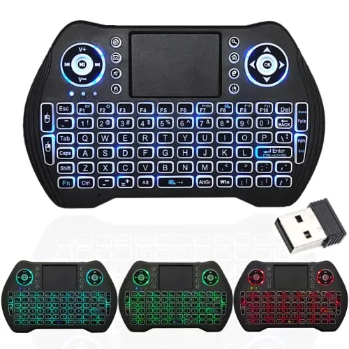 Mini Tastatur Kabellos, 2.4GHz USB-Dongle Hintergrundbeleuchtung Mini Tastatur mit Touchpad Mauskombination mit wiederaufladbarem Li-Ionen-Akku für Android TV Box PC HTPC PS3 Mac Linux Windows OS
