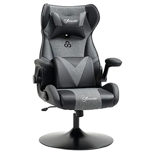 Ergonomischer Gaming Stuhl mit verstellbaren Armlehnen - Bürostuhl in Schwarz-Grau mit Lendenwirbelstütze und Kopfkissen für optimalen Komfort. Ideal für lange Gaming-Sessions und Home Office, max. Belastbarkeit 120 kg.