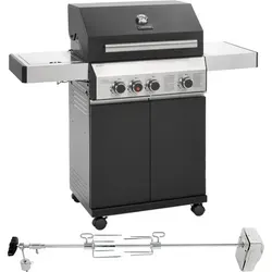 TAINO Gasgrill BLACK 3+1 mit Drehspieß-Set - Kompakter Gasgrill mit 3 Edelstahlbrennern und Keramik Sear-Burner für perfektes Grillvergnügen. Ideal für BBQ-Liebhaber, die Qualität und Leistung schätzen.