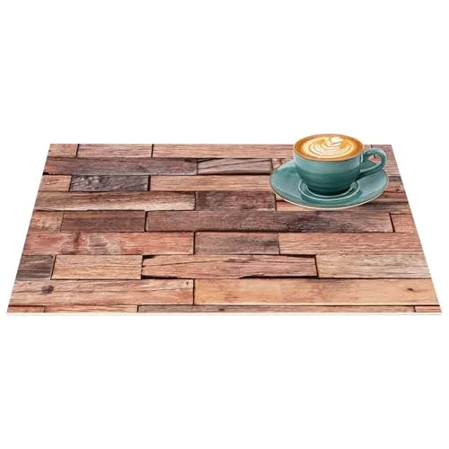 Platzset Tischset abwaschbar PVC Platzdeckchen rutschfest Tischuntersetzer Hitzebeständig Esstisch waschbar für drinnen & draußen Braun Holz Industry 35x50cm