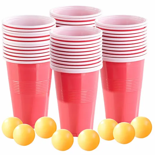 infactory 4er-Set Trinkspiel-Set Bier Pong, je 24 Becher (je 450 ml) & 2 Bälle