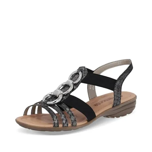 Remonte Damen Riemchensandalen R3605, Frauen Sandalen,Sandaletten,Sommersandalen,bequem,flach,Sommerschuhe,Freizeitschuhe,schwarz (02),40 EU