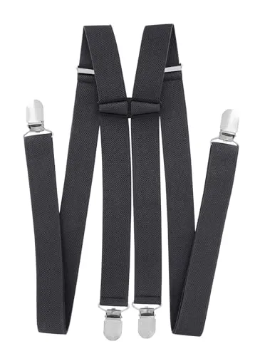 axy Hosenträger für Herren breit 2,5 cm in H-Form mit 4 Hosenträger Clips extra stark längenverstellbar (Dunkelgrau)