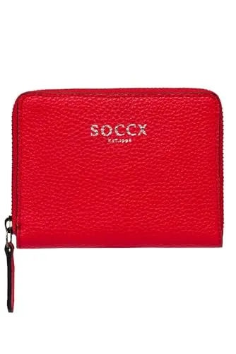 SOCCX Damen Geldbörse mit Logo Print – Klar Rot - Kleine Geldbörse aus Kunstleder mit Reißverschluss, 4 Kartenfächern und Münzfach. Praktische Größe für den Alltag und stilvolles Design.