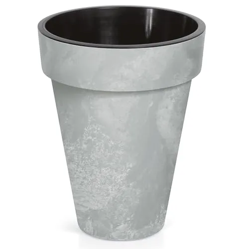 Annastore Pflanzkübel in Beton-Optik wetterfest aus Kunststoff mit Innentopf Ø 35,5 cm/H 44 cm - Pflanztopf - Blumentopf - Pflanzgefäß aus Kunststoff Größe Cube mit Innentopf - Ø 35,5 cm/H 44 cm