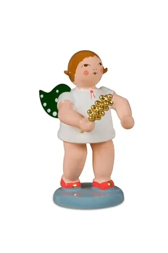 Rudolphs Schatzkiste Weihnachtsfigur Engel ohne Krone mit grün gepunkteten Flügeln, rotem Schuhwerk und goldenem Schellenstab Höhe 6,5cm NEU Holzengel Weihnachtsdeko Engelsfigur Sammelfigur