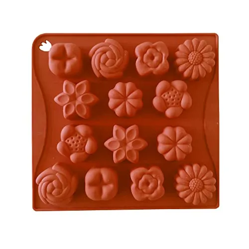 Selecto Bake Schokoladenform aus Silikon, 14 Blumen, Kuchendekoration, Fondant, Sugarcraft, Blumenform für Wachsschmelzen, Rosen-Kerzen
